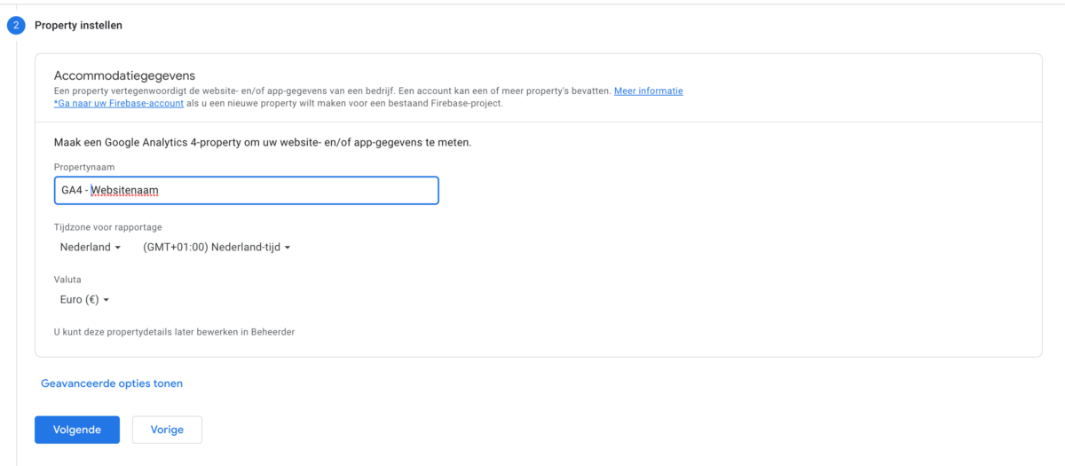 Property instellen Google Analytics 4