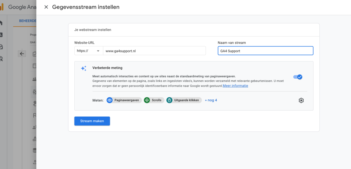 Measurement stream instellen