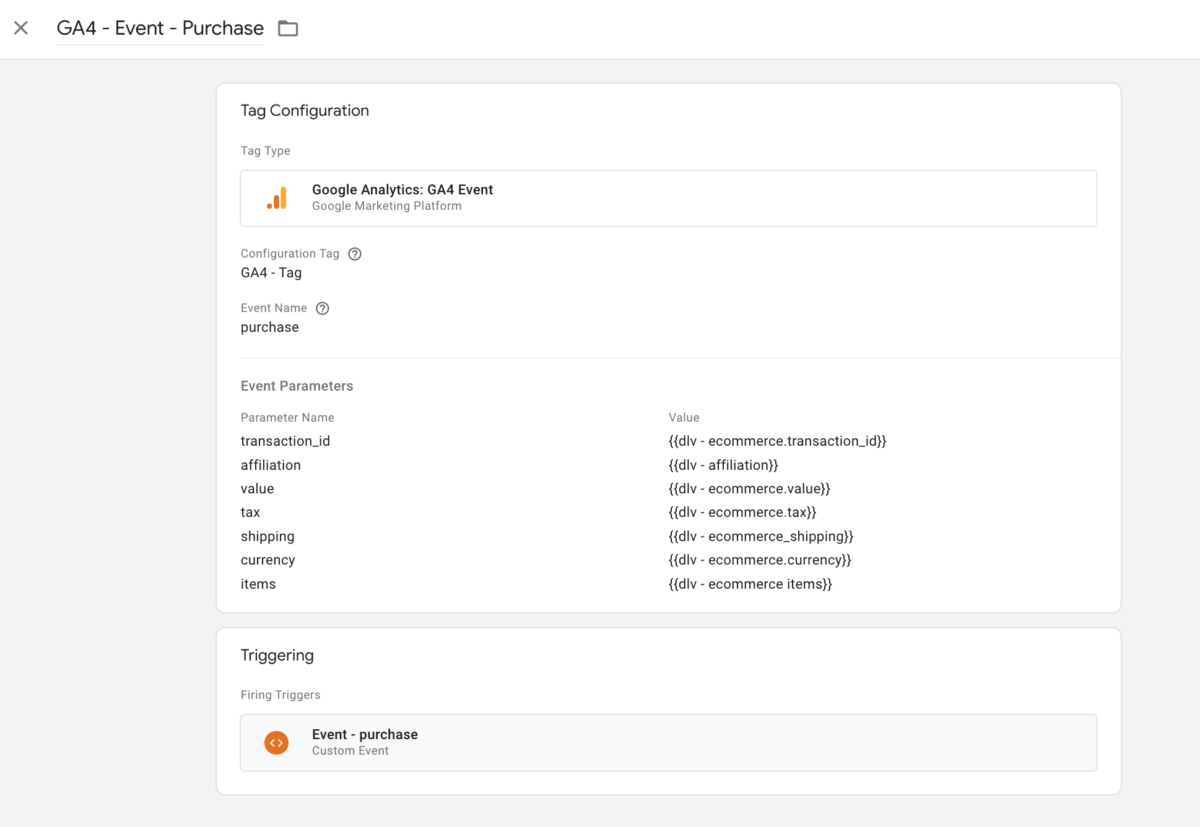 purchase event google tag manager