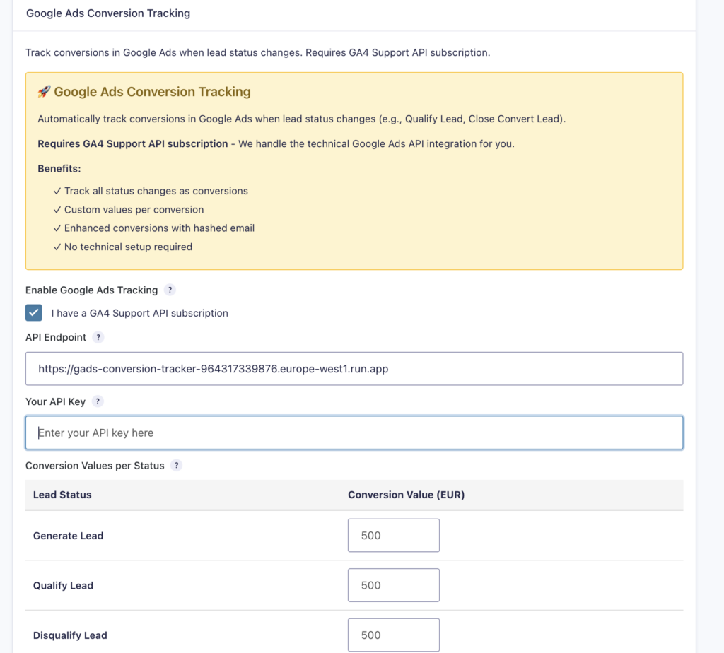 settings google conversions